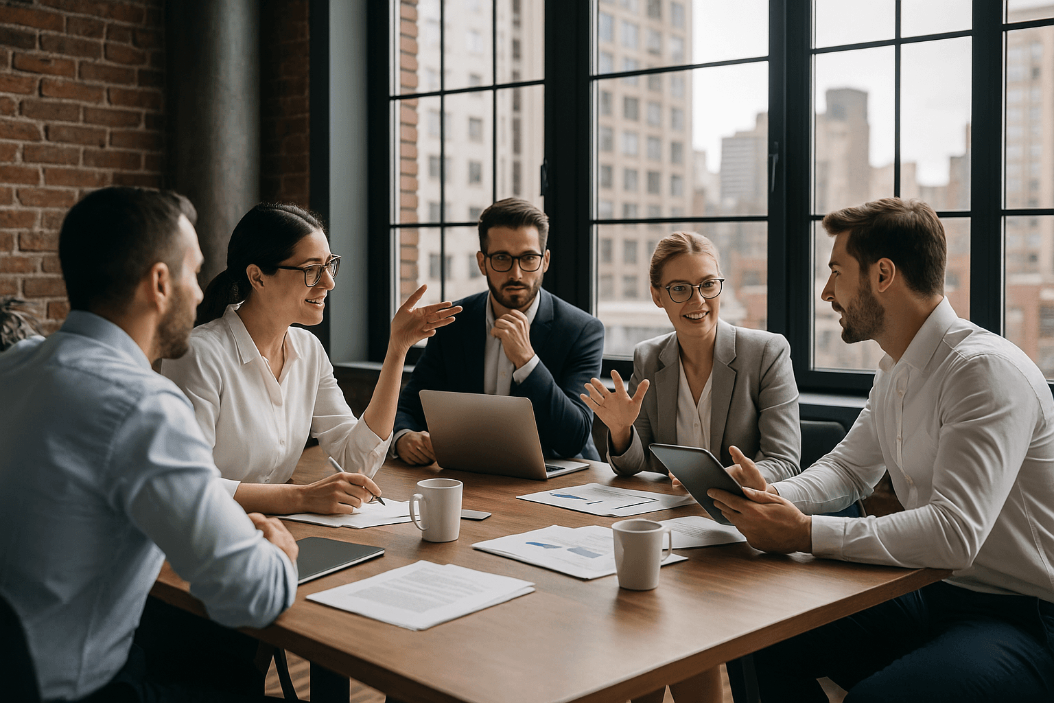 Professional business team collaborating in modern office
